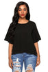 Sexy Black Short Bell Sleeves Sheer Chiffon Blouse