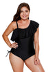 Sexy Black Spaghetti Strap One Shoulder Frill Teddy Swimsuit