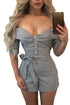 Sexy Black Striped Condole Belt Cut out Belt Short Jumpsuit