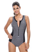 Sexy Black Striped Sleeveless Rashguard One Piece Swimsuit