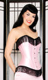 Sexy Black Tassel Trim Baby Pink Satin Corset