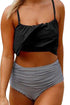 Sexy Black Top and Striped Bottom High Waist Swimwear