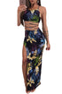 Sexy Black Tropical Floral Print Hot Sexy Two Piece Dress