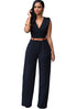 Sexy Black V Neck Belt Embellished Jumpsuit
