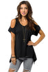 Sexy Black V Neck Cold Shoulder Swing Top