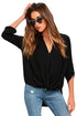Sexy Black V Neck Knotted Button-up Sleeve Blouse