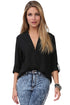 Sexy Black V Neck Loose Fitting Chiffon Blouse