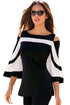 Sexy Black White Colorblock Bell Sleeve Cold Shoulder Top