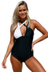 Sexy Black White Double Cross Strap One Piece Swimsuit