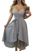 Sexy Black White Pinstripe Print Sweetheart Hi-low Dress