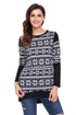Sexy Black White Snowflake Print Long Sleeve Christmas Top