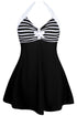 Sexy Black White Stripes One-piece Swimdress