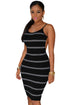 Sexy Black White Stripes Open Back Bodycon Dress