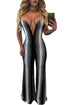 Sexy Black White Stripes Plunging V Neck Jumpsuit