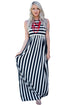 Sexy Black White Stripes Sleeveless Maxi Dress