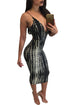 Sexy Black White Tie Dye Print Spaghetti Strap Dress