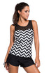 Sexy Black White Zigzag Print Mesh Splice Tankini Top