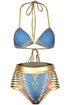 Sexy Blue African Tribal Metallic Cutout High Waist Swimsuit