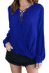 Sexy Blue Bamboo Lace up Blouse