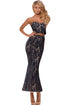 Sexy Blue Bandeau Paisley Print Nude Lining Skirt Set