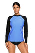 Sexy Blue Black Long Sleeve Tankini Swim Top