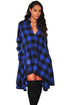 Sexy Blue Black Plaid Flared High Low Blouse Dress