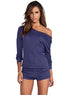 Sexy Blue Casual Off Shoulder Long Sleeve Romper