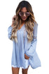 Sexy Blue Crochet Lace Trim Relaxed Long Sleeve Tunic