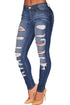 Sexy Blue Denim Destroyed Whisker Wash Skinny Jeans