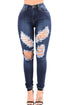Sexy Blue Denim Wash Ripped Cutout Skinny Jeans