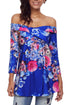 Sexy Blue Floral Off Shoulder Crisscross Top