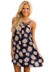 Sexy Blue Floral Print Crisscross Neckline Shift Dress
