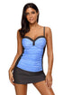 Sexy Blue Grey Ruched Tankini and Skirted Swimsuit