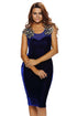 Sexy Blue Lace-up Back Floral Detail Velvet Midi Dress