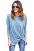 Sexy Blue Long Sleeves Drape Top