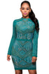 Sexy Blue Mini Jeweled Quilted Long Sleeves Dress
