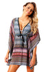 Sexy Blue Multicolor Bohemian Print Caftan Cover-up