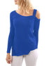 Sexy Blue One Shoulder Long Sleeve Top with Slit