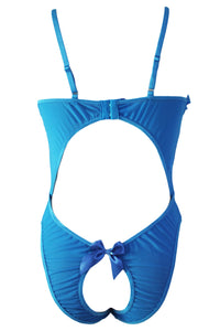 Sexy Blue Open Cup Crotchless One-piece Teddy