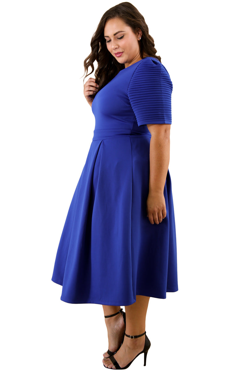 Sexy Blue Plus Size Pleat Flare Dress Sexy Affordable Clothing 8082