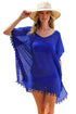 Sexy Blue Pom Pom Tassel Hem Gauze Cover up