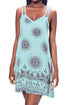 Sexy Blue Printed Criss Cross Back Mini Boho Dress