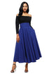 Sexy Blue Retro High Waist Pleated Belted Maxi Skirt