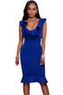 Sexy Blue Ruffle Neckline Mermaid Hem Midi Dress