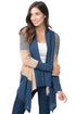 Sexy Blue Shawl Neck Colorblock Long Sleeve Cardigan