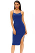 Sexy Blue Side Slit Midi Dress