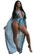 Sexy Blue Snakeskin Print Teddy Swimsuit Cover Up Set