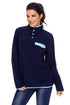 Sexy Blue Stand Collar Buttons Fleece Pullover Top