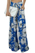 Sexy Blue White Floral Print Palazzo Pants