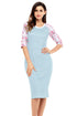 Sexy Blue White Stripe Floral Sleeve Midi Dress